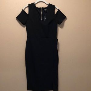 Express black cold shoulder midi dress